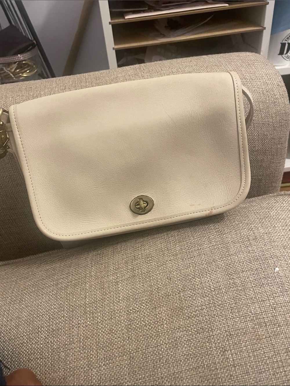 Coach Cream Leather Crossbody with Gold Turn-Lock I’m